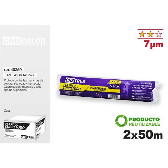 CUBRETODO PROFESIONAL 2X50M 7 MICRAS (Caja de 20 Und).