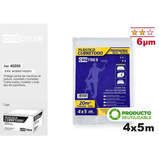 CUBRETODO PROFESIONAL 4X5M 6 MICRAS (Caja de 12 Und).