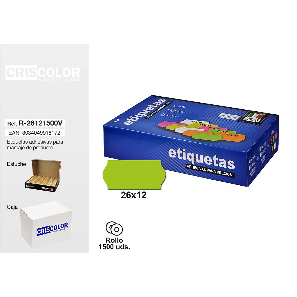 ETIQUETAS 26X12MM VERDES ROLLO 1500UDS (Pack 8 rollos).