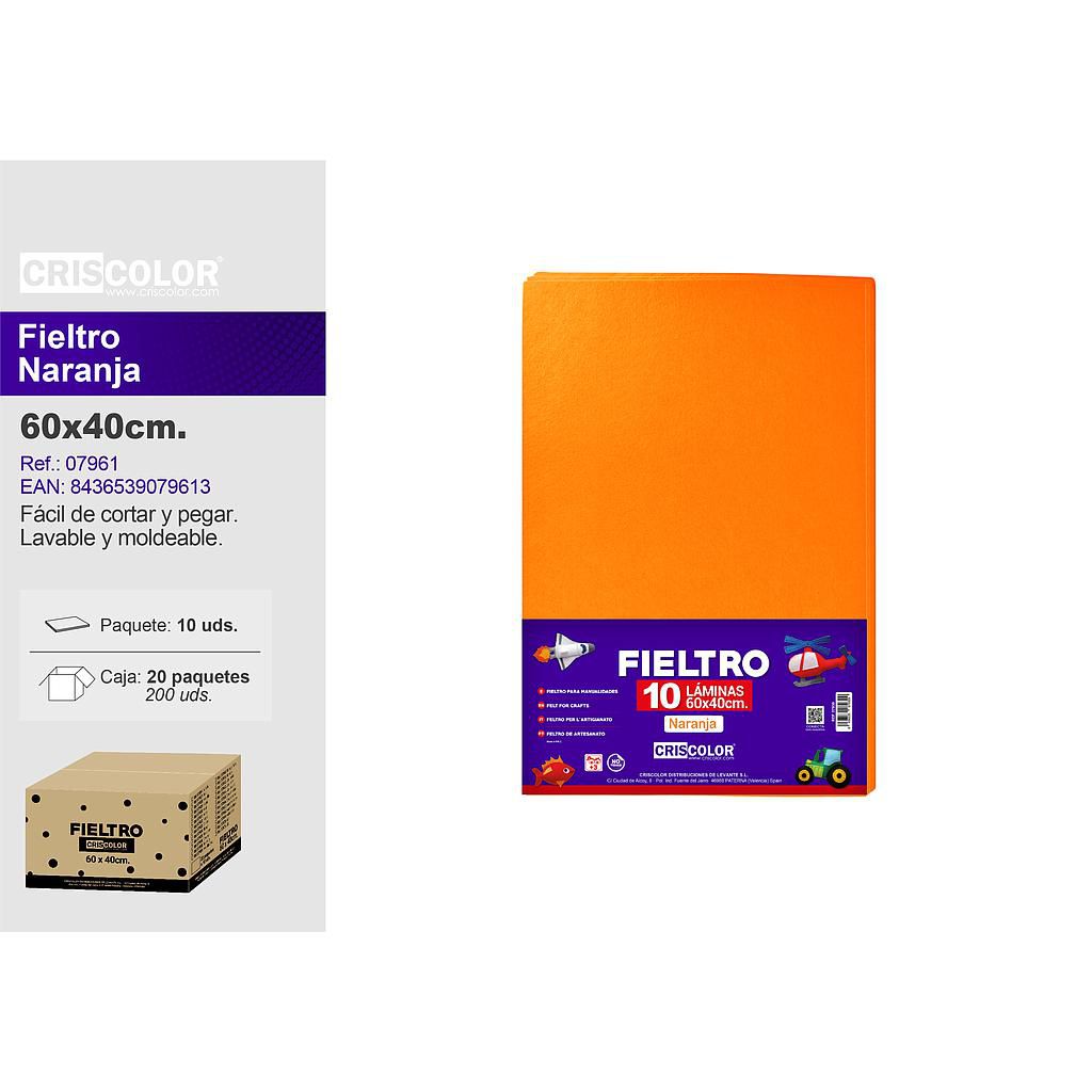 FIELTRO 40X60CM  NARANJA PAQ.10UDS (Precio unitario).