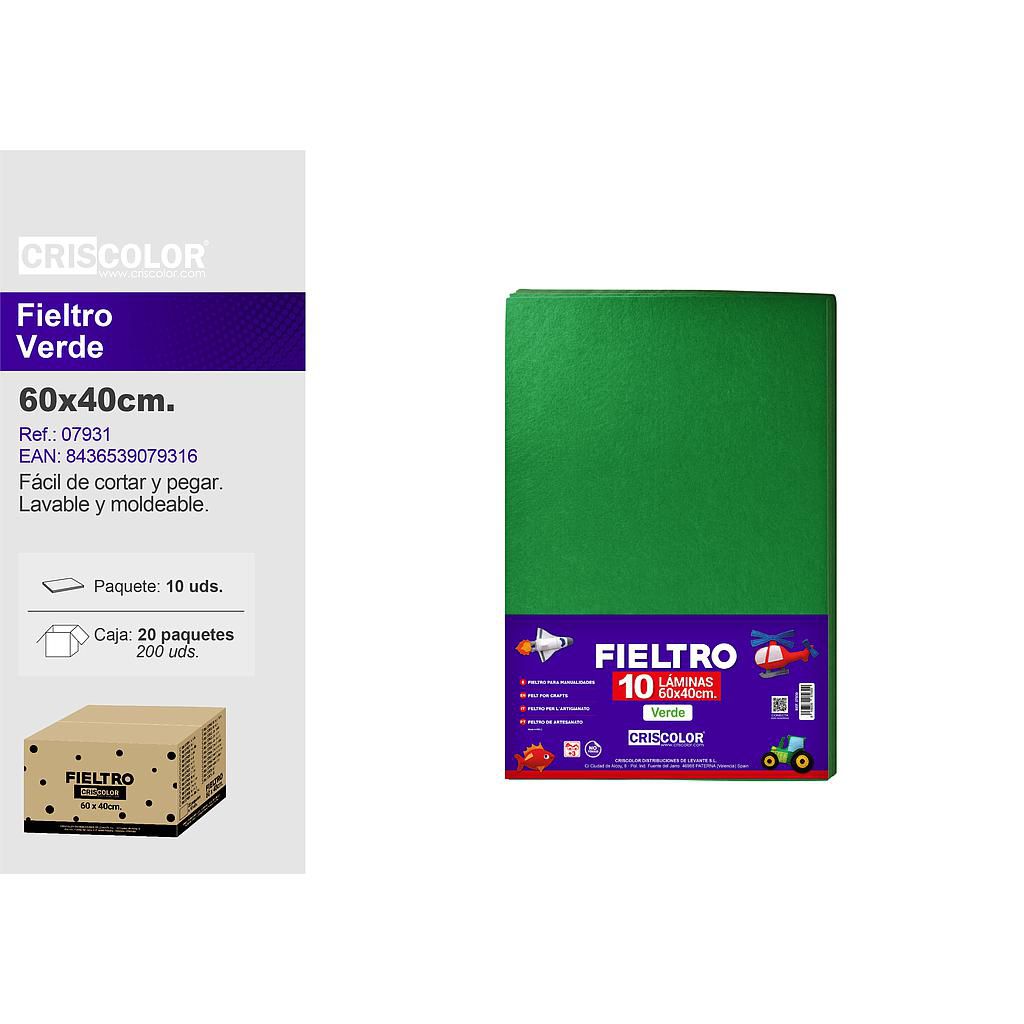 FIELTRO 40X60CM  VERDE PAQ.10UDS (Precio unitario).