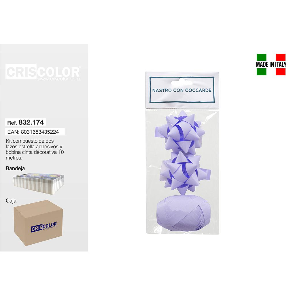 KIT 2 LAZOS ESTRELLA ADH. + CINTA DEC. 1CMX10M LILA