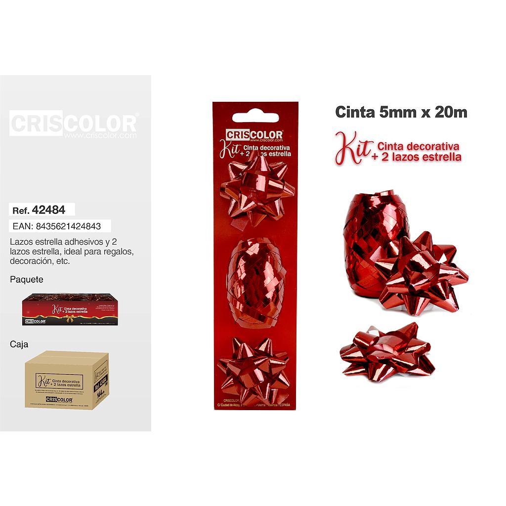 KIT BOBINA CINTA DECORATIVA + 2 LAZOS ESTRELLA