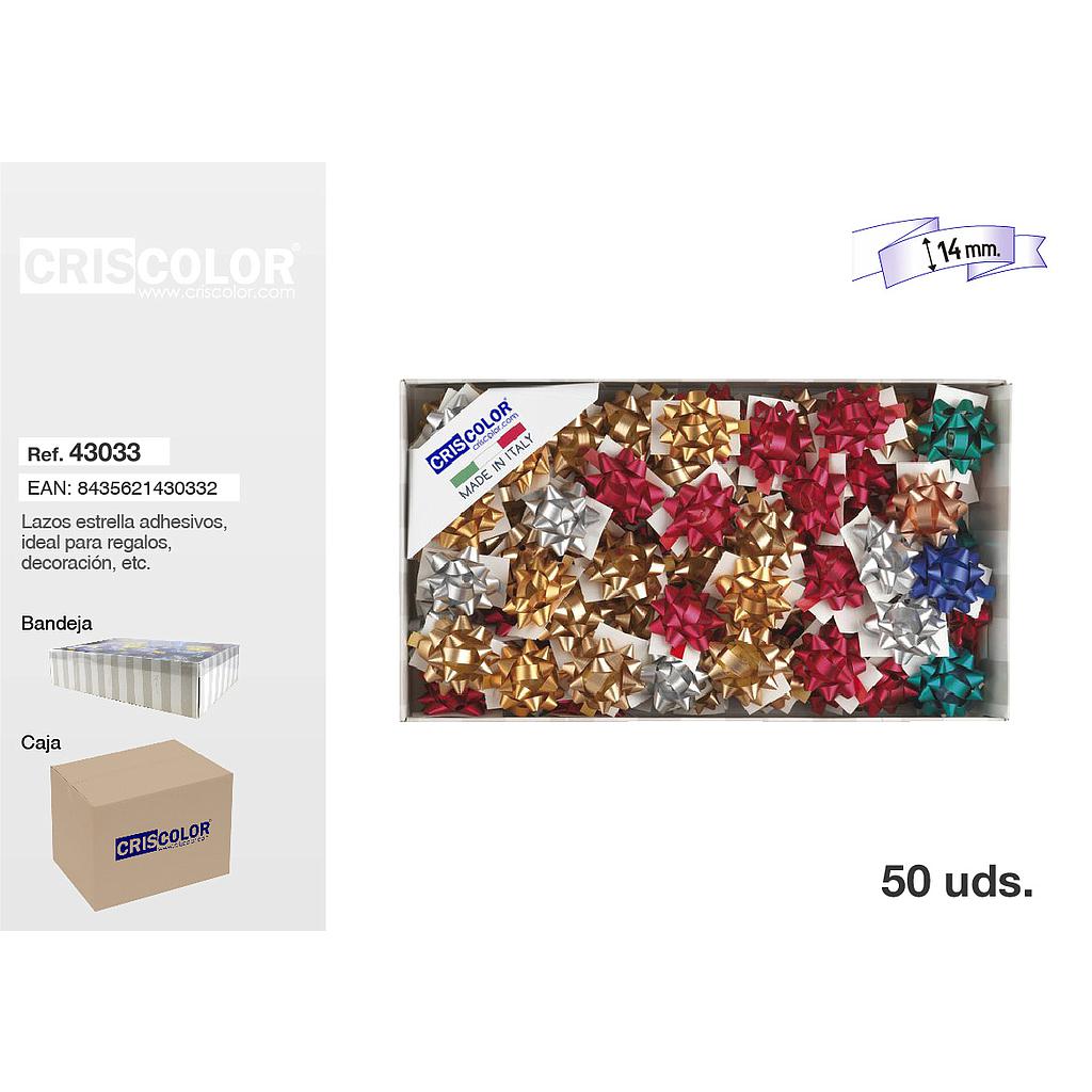 LAZO ESTRELLA METALIZADO ADHESIVO 14MM LISO MATE (Precio Unitario)