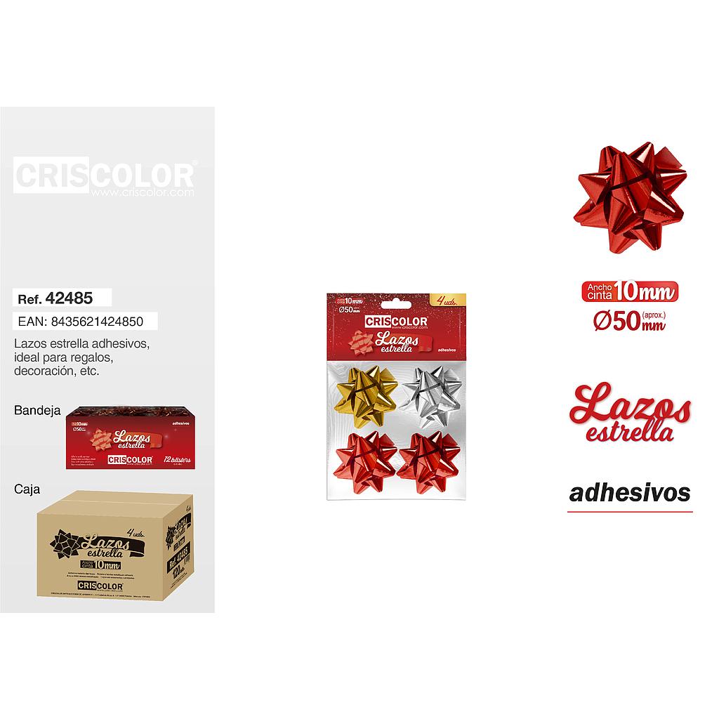 LAZOS ESTRELLA METALIZADOS 10MM  (2 ROJOS+ 1 ORO + 1 PLATA)