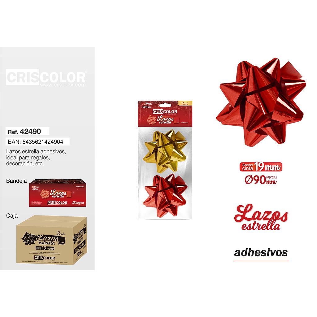 LAZOS ESTRELLA METALIZADOS 19MM  (1 ROJO + 1 ORO)