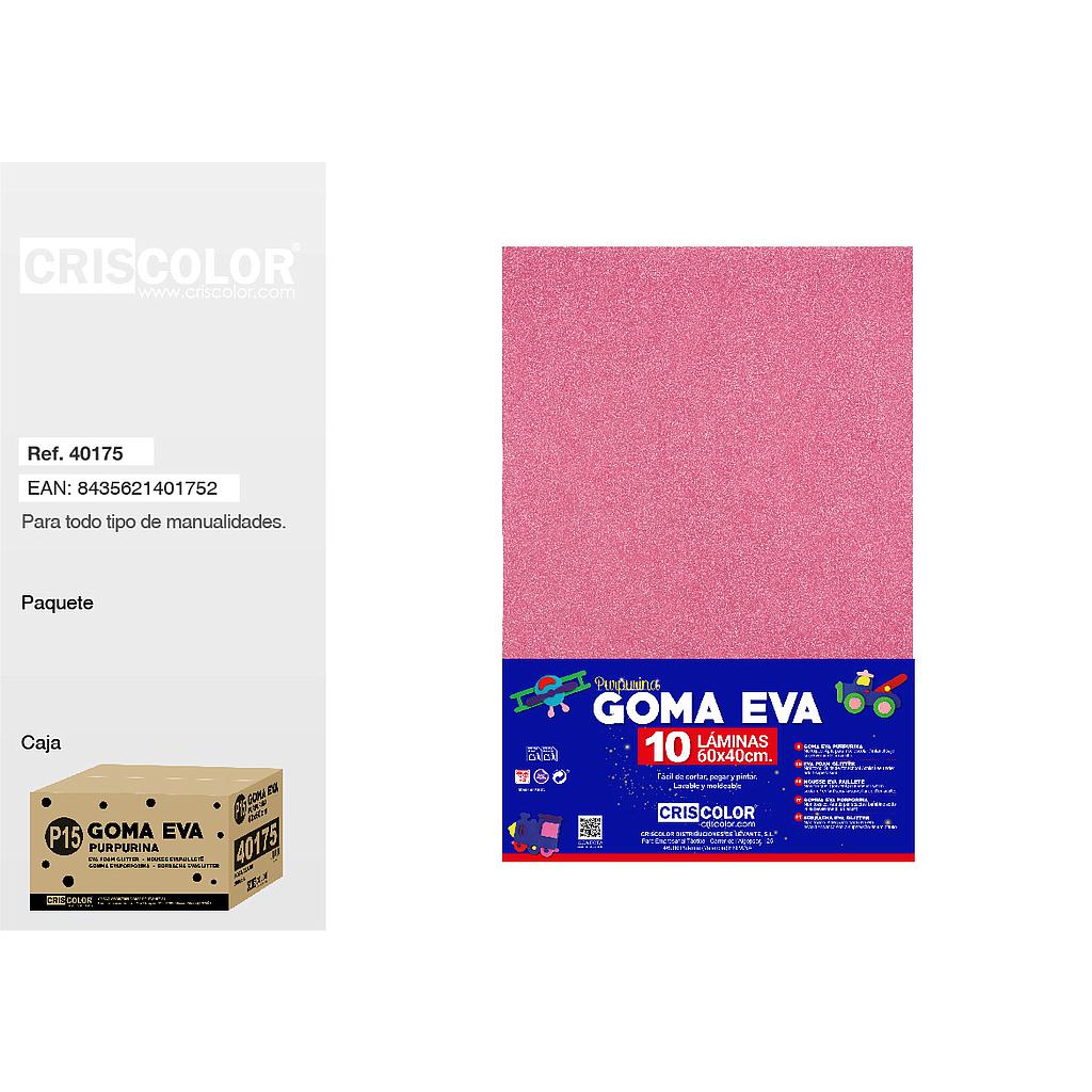 P15 GOMA EVA PURPURINA 40X60CM ROSA CLARO PAQ.10UDS (Precio unitario).