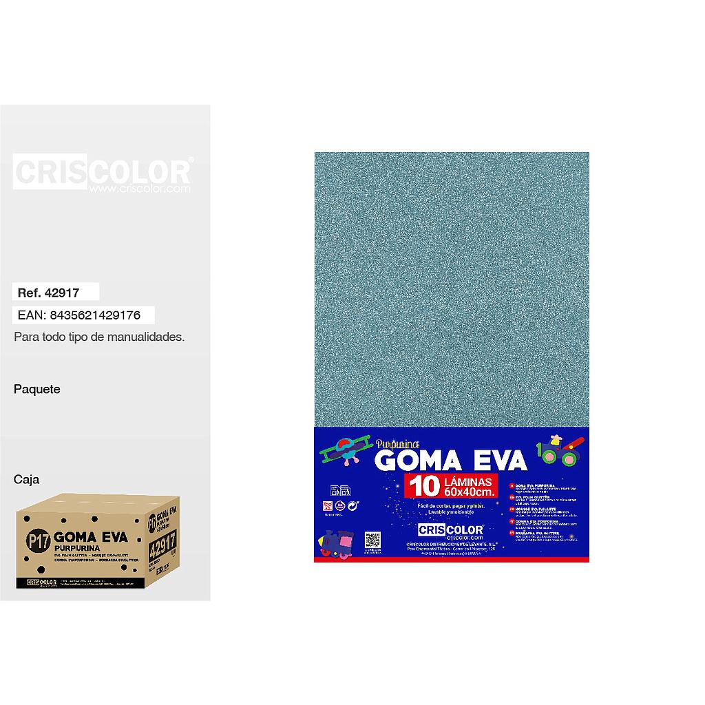 P17 GOMA EVA PURPURINA 40x60CM AZUL CIELO PAQ.10UDS (Precio unitario).