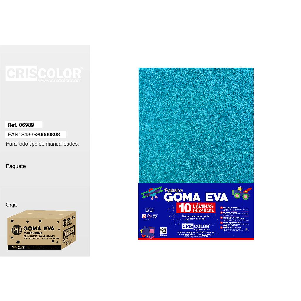 P18 GOMA EVA PURPURINA 40X60CM AZUL CLARO PAQ.10UDS (Precio unitario).