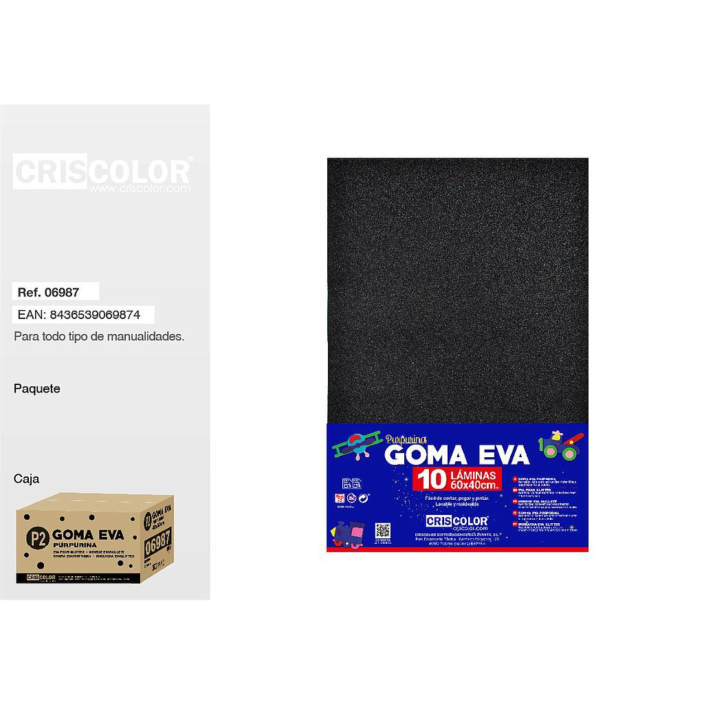 P2 GOMA EVA PURPURINA 40X60CM NEGRO PAQ.10UDS (Precio unitario).