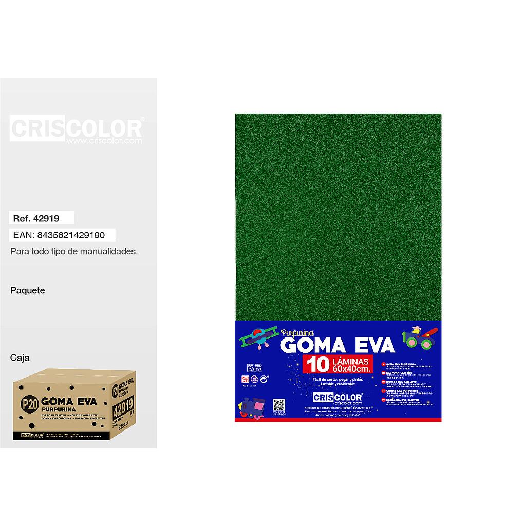 P20 GOMA EVA PURPURINA 40x60CM VERDE OSCURO PAQ.10UDS (Precio unitario).
