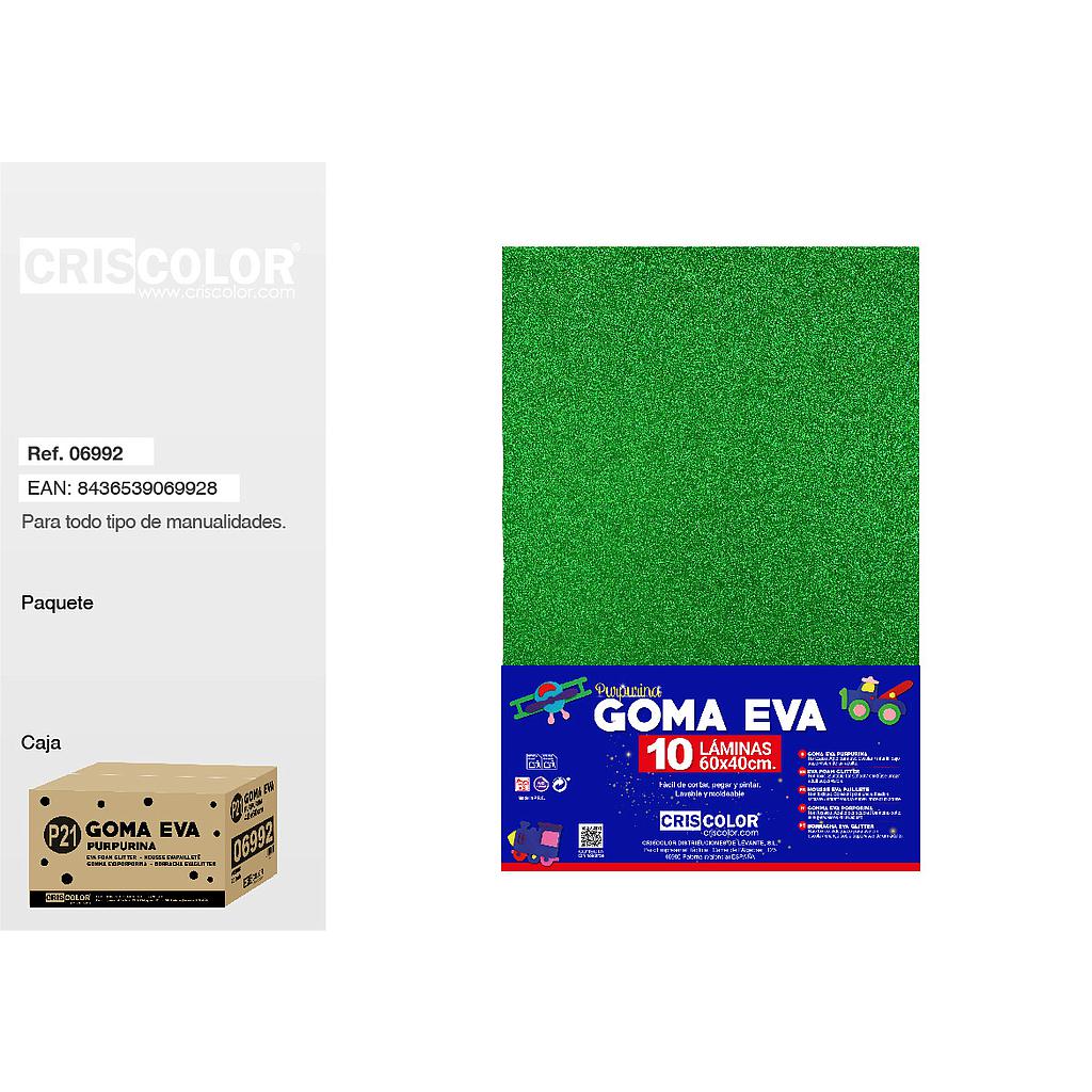 P21 GOMA EVA PURPURINA 40X60CM VERDE PAQ.10UDS (Precio unitario).