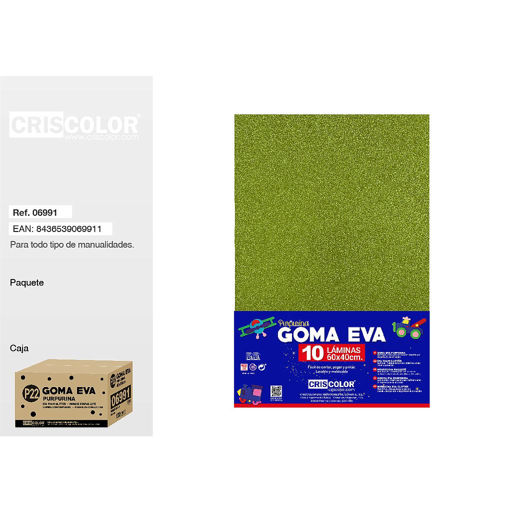 P22 GOMA EVA PURPURINA 40X60 VERDE CLARO PAQ.10UDS (Precio unitario).