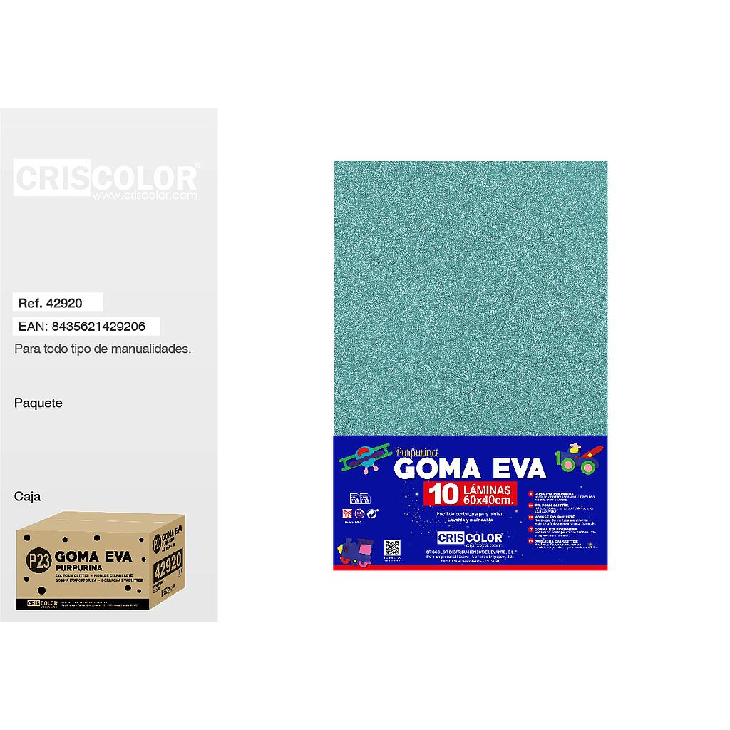 P23 GOMA EVA PURPURINA 40x60CM VERDE AGUA PAQ.10UDS (Precio unitario).