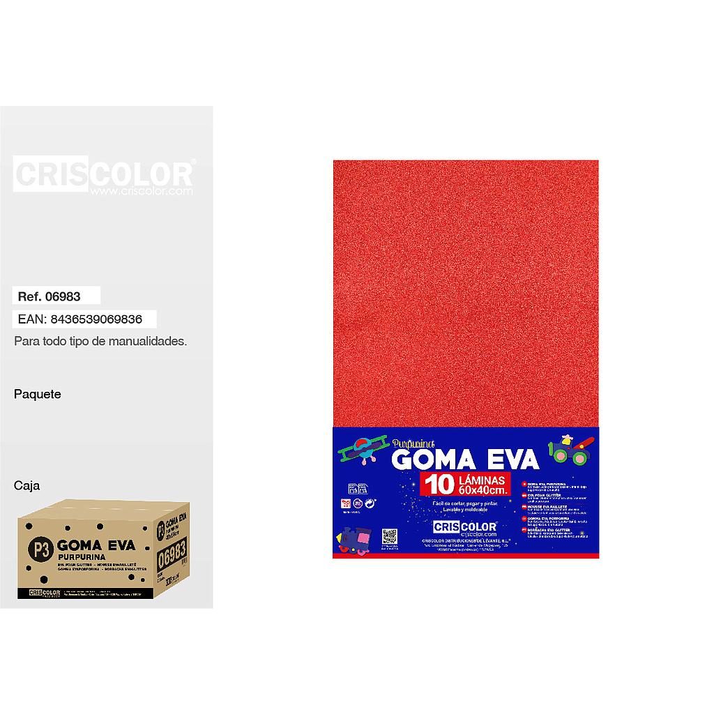 P3 GOMA EVA PURPURINA 40X60CM ROJO PAQ.10UDS (Precio unitario).