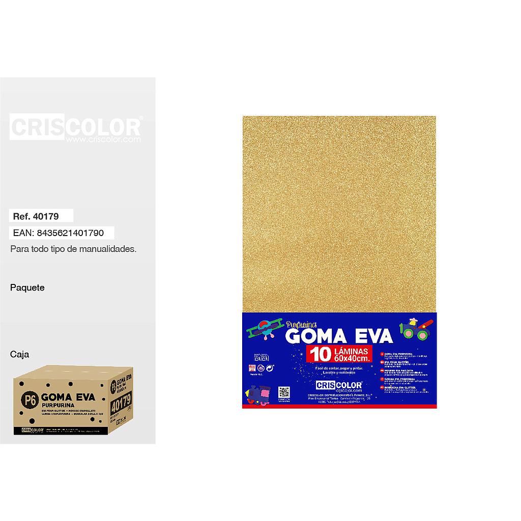P6 GOMA EVA PURPURINA 40X60CM ORO CLARO PAQ.10UDS (Precio unitario).