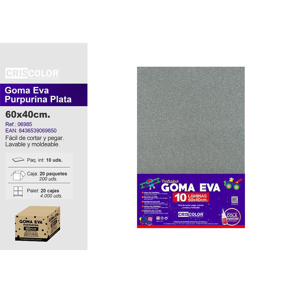 P8 GOMA EVA PURPURINA 40X60CM PLATA PAQ.10UDS (Precio unitario).