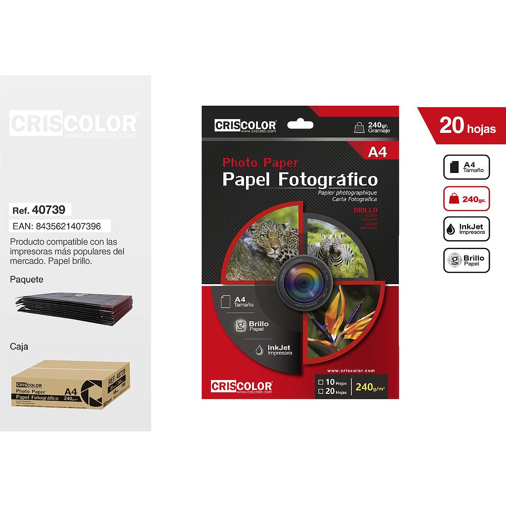 PAPEL FOTOGRAFICO A4 240G  20 HOJAS (Paquete 12Und).