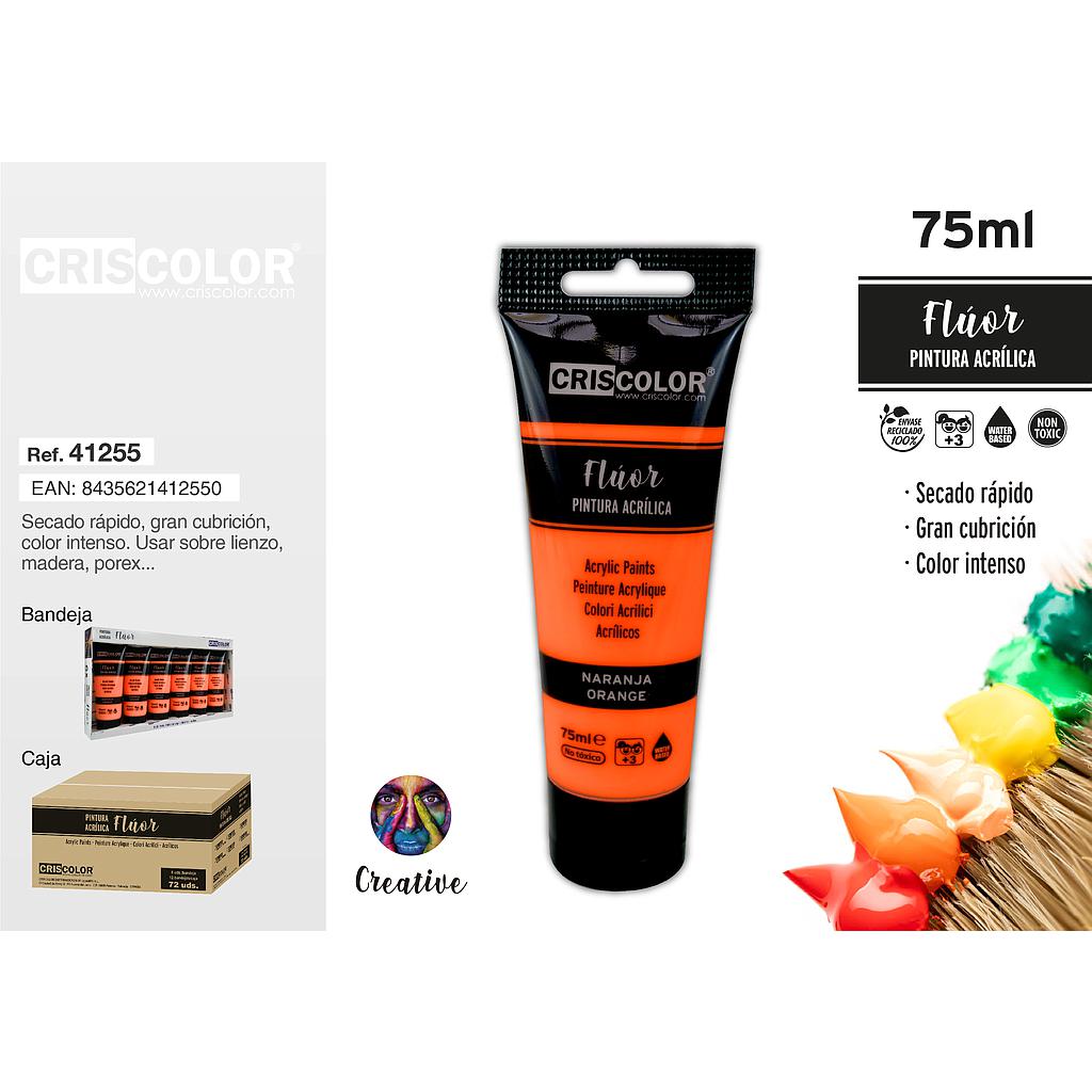 PINTURA ACRILICA TUBO 75ML FLUOR NARANJA (Precio Unitario)