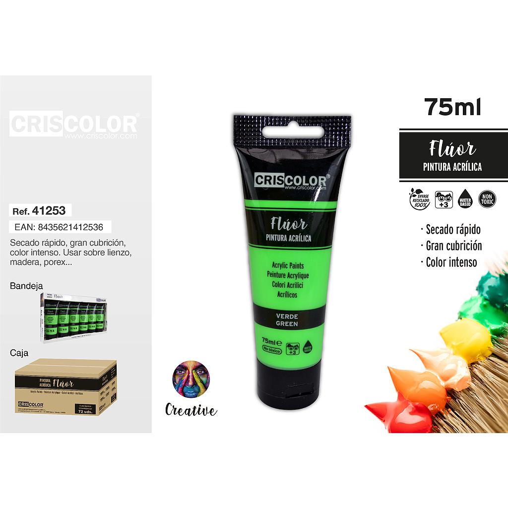 PINTURA ACRILICA TUBO 75ML FLUOR VERDE (Precio Unitario)