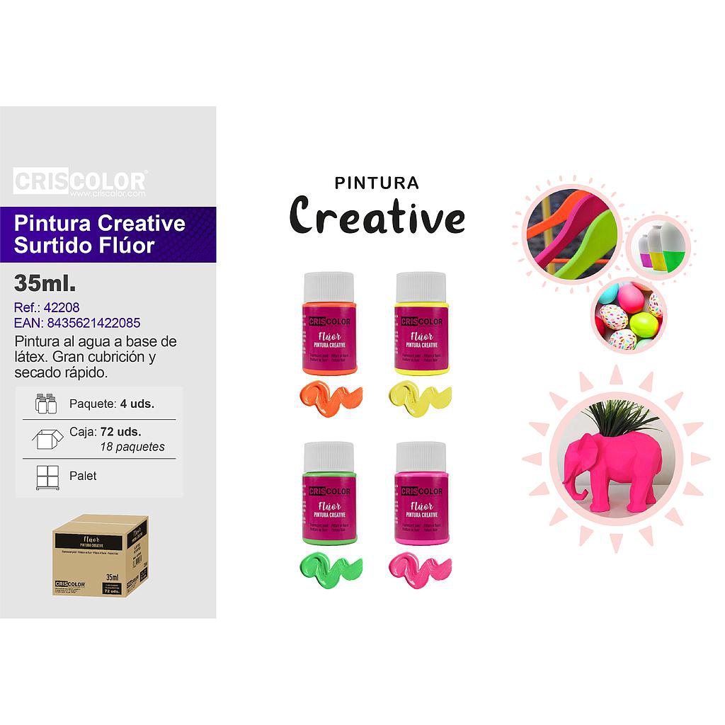 PINTURA CREATIVE BOTE 35ML SURTIDO FLUOR 4UDS