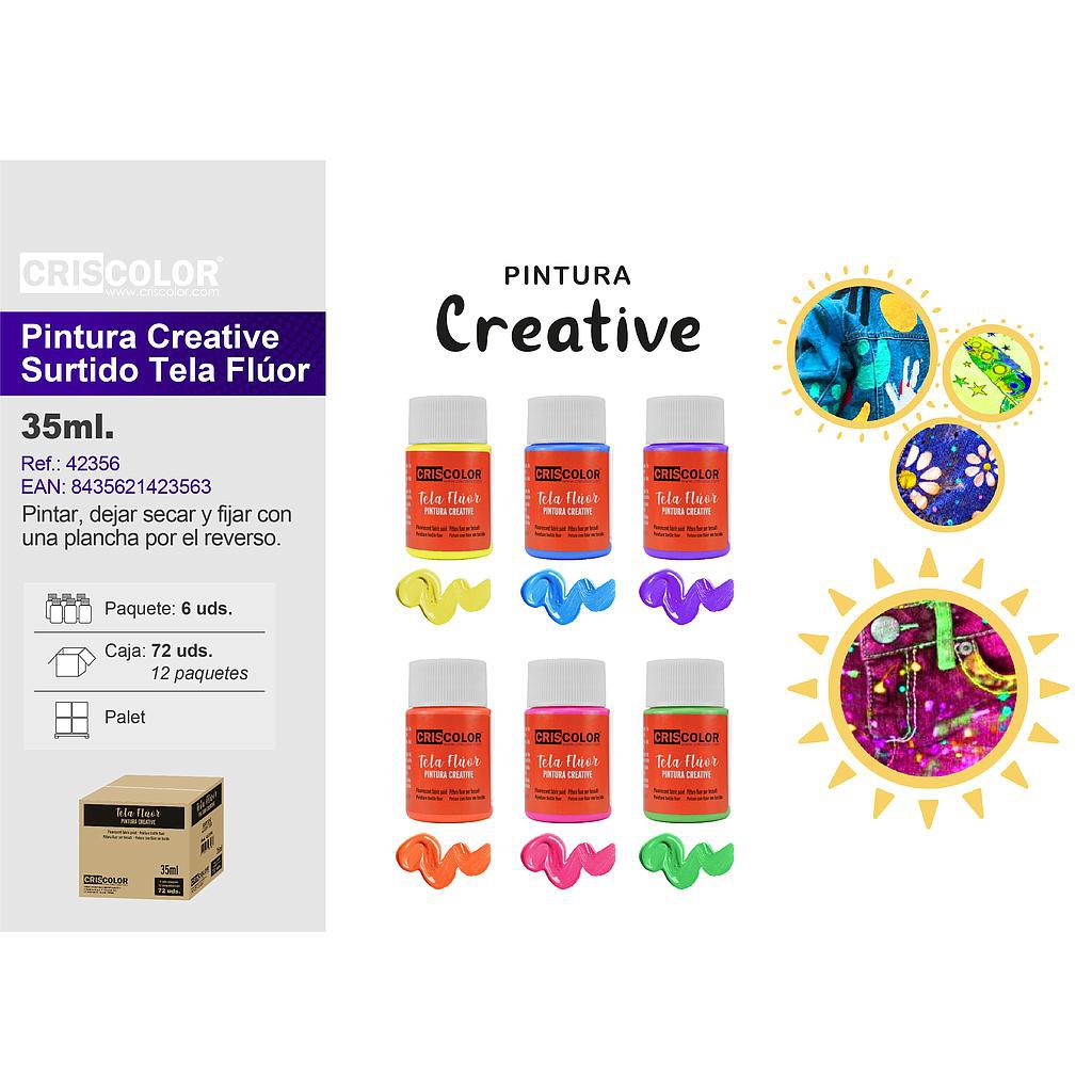 PINTURA CREATIVE BOTE 35ML SURTIDO FLUOR TELA 6UDS