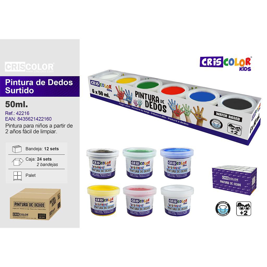 PINTURA DE DEDOS 50ML SURTIDO 6UDS