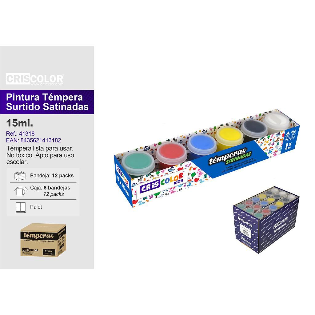 PINTURA TEMPERA 15ML SURTIDO SATINADAS PACK 6UD