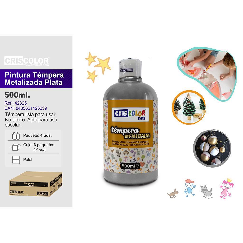 PINTURA TEMPERA 500ML PLATA