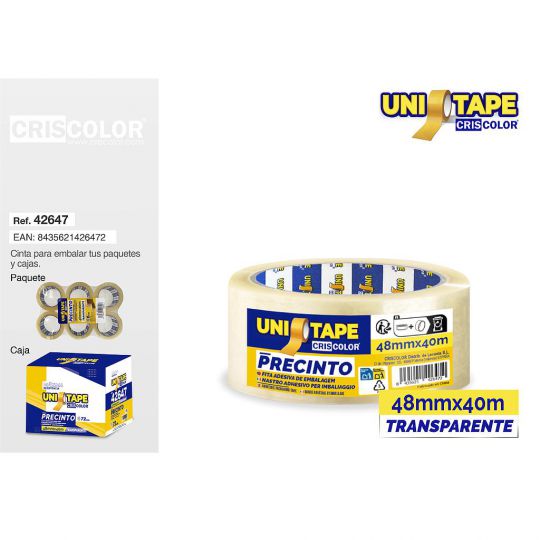 PRECINTO 48MMX40M TRANSPARENTE POLIPROPILENO (Pack 6 Und).