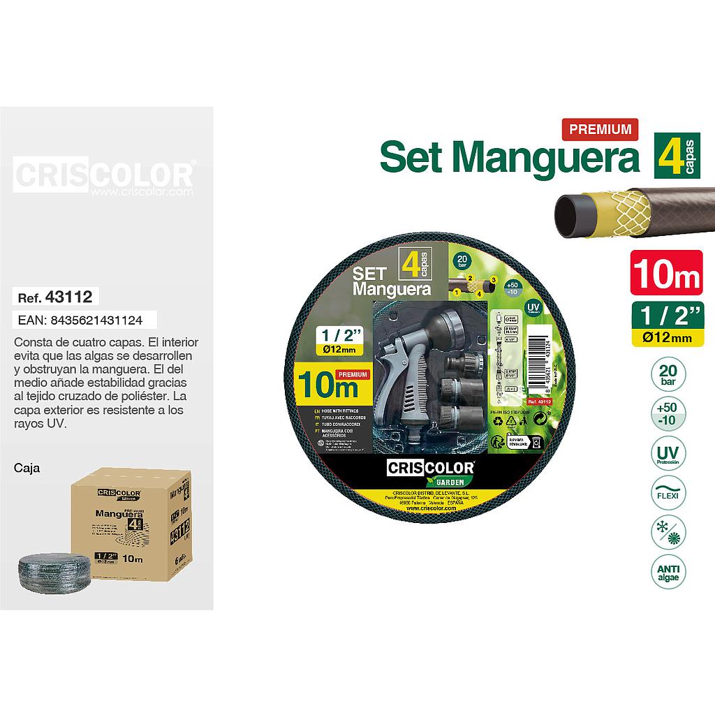 SET MANGUERA 10M 1/2" PREMIUM