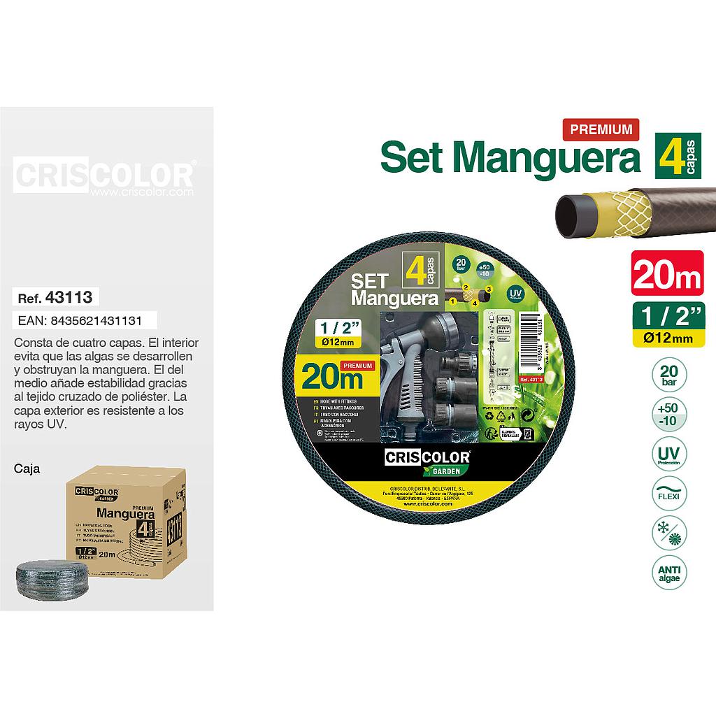 SET MANGUERA 20M 1/2" PREMIUM