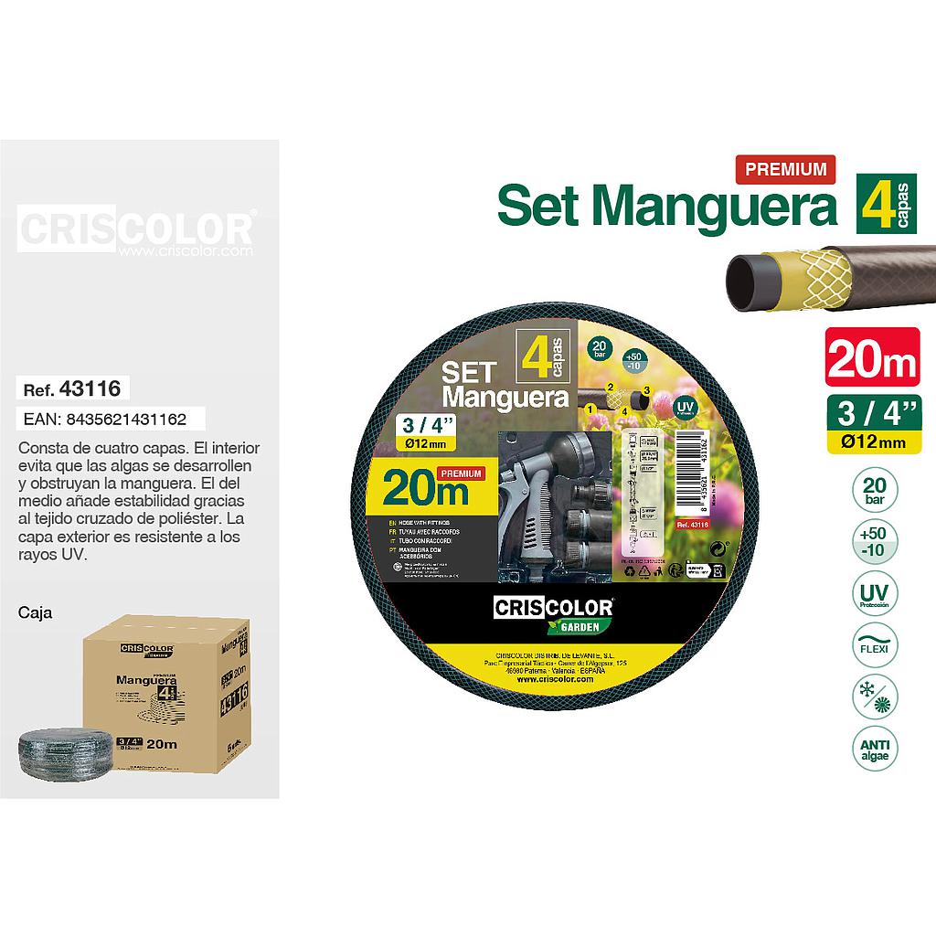 SET MANGUERA 20M 3/4" PREMIUM