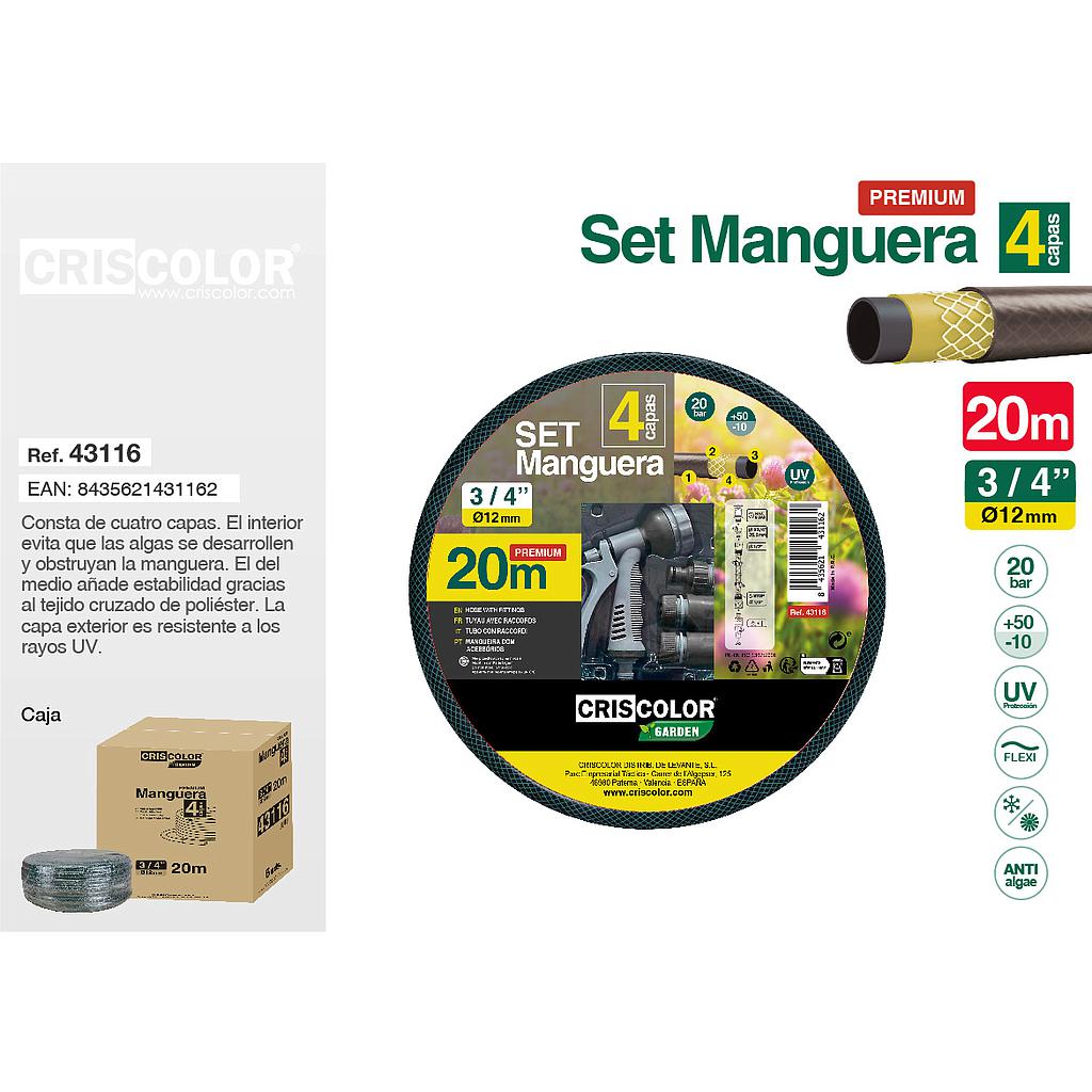 SET MANGUERA 20M 3/4" PREMIUM