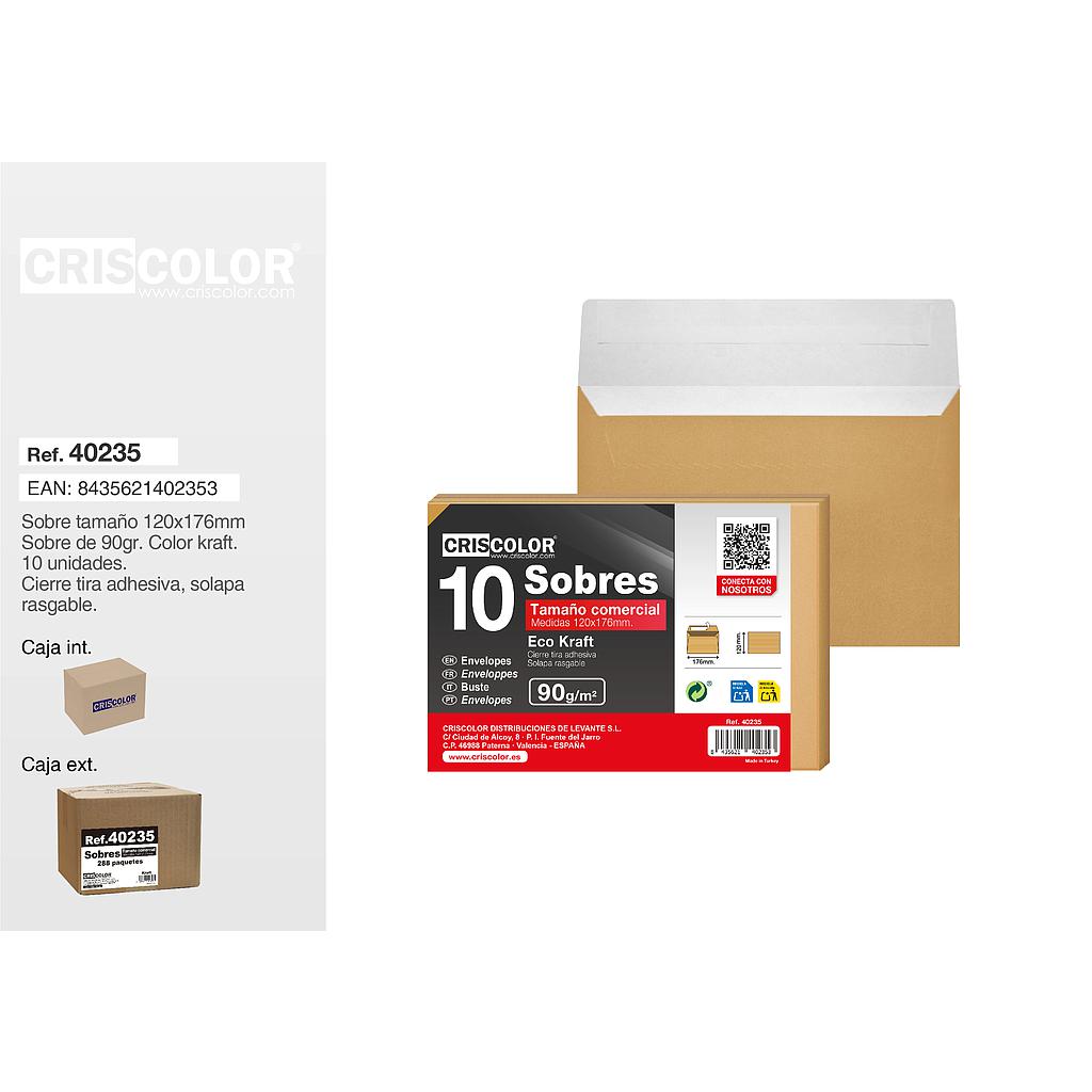 SOBRE COMERCIAL 120X176MM KRAFT PACK 10UDS  (Caja 36 Packs).