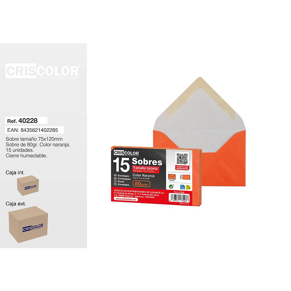 SOBRE TARJETA 75X120MM NARANJA PACK 15UDS