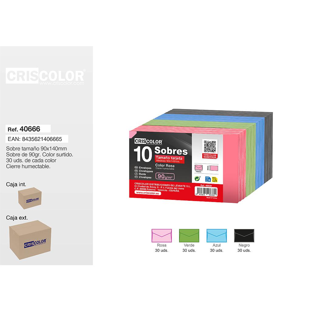 SOBRE TARJETA 90X140MM SURTIDO 4 COLORES (30 DE CADA COLOR - 120 Sobres)