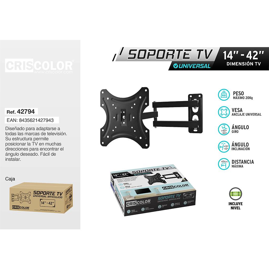 SOPORTE TV UNIVERSAL ARTICULADO 14” - 42” 