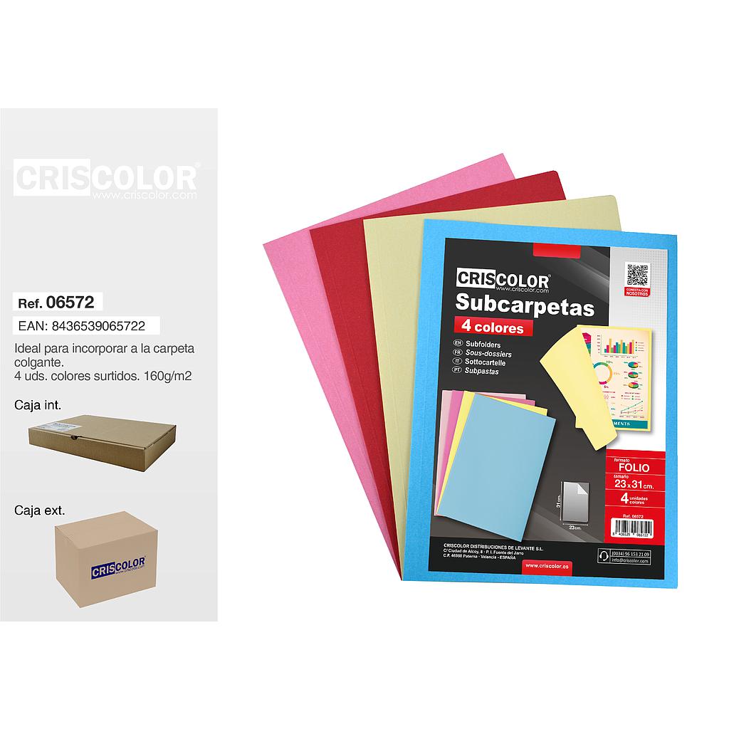 SUBCARPETAS FOLIO SURTIDO COLORES PACK 4 UDS (Caja de 12Und).