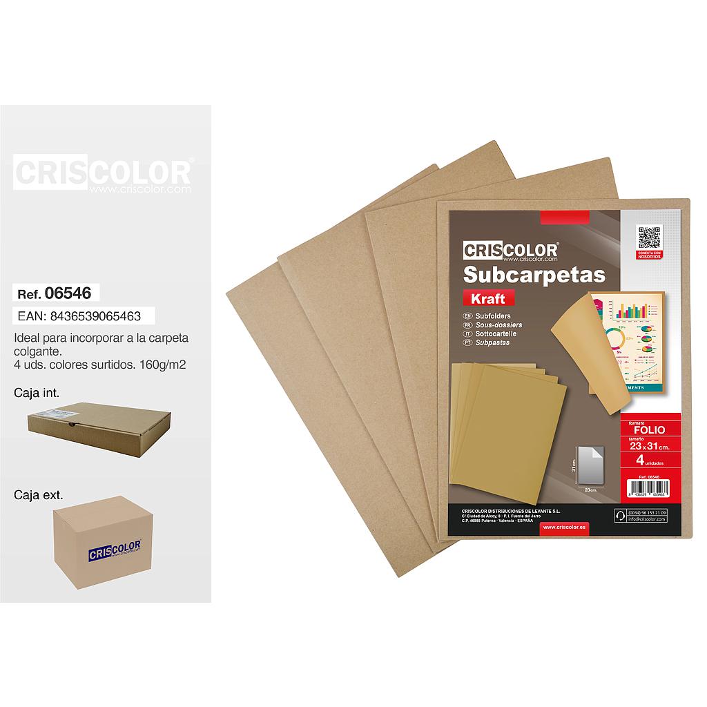 SUBCARPETAS FOLIO KRAFT  PACK 4 UDS (Caja de 12Und).