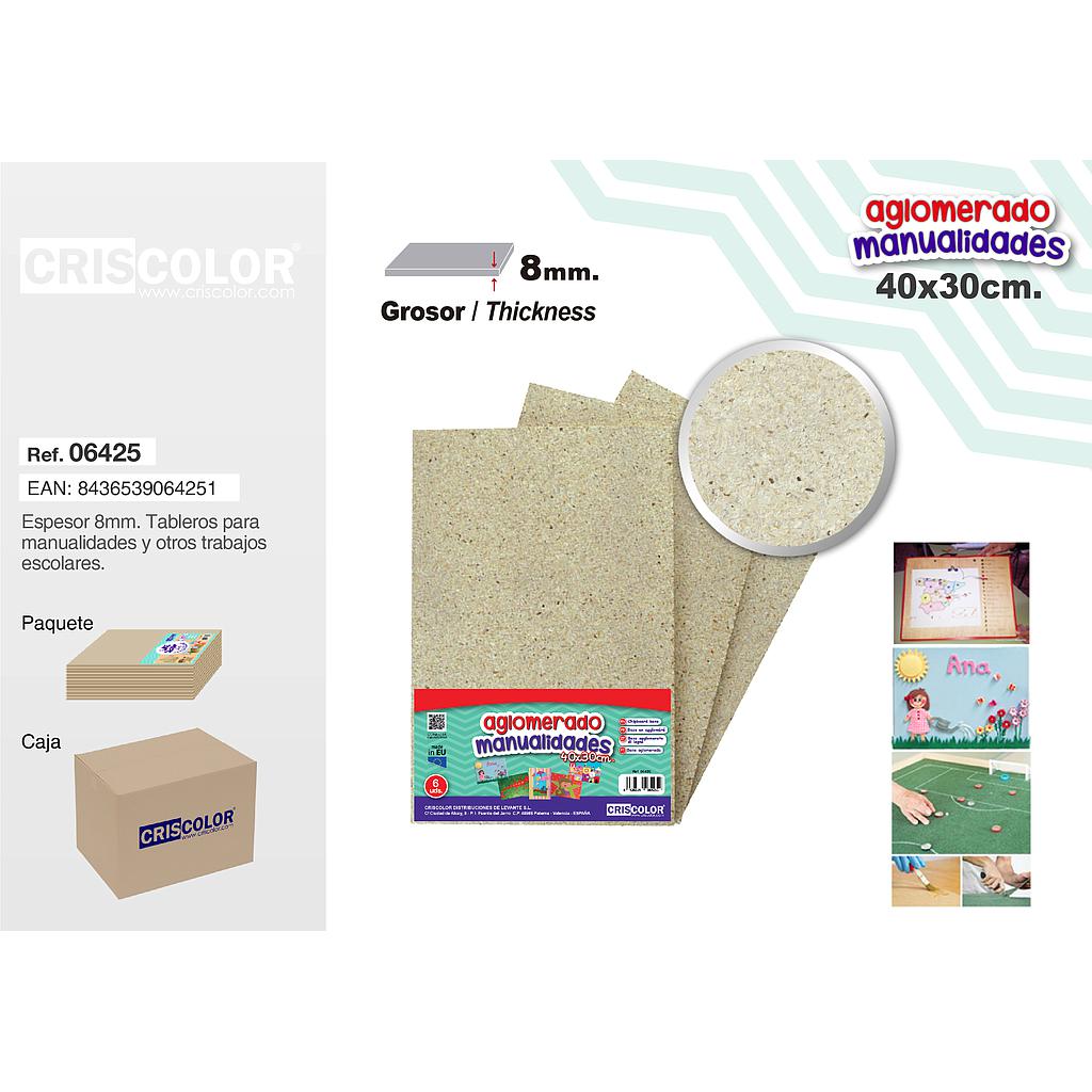 TABLERO AGLOMERADO 40X30CM (Paquete de 6Und.)