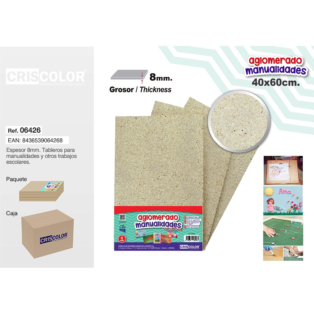 TABLERO AGLOMERADO 40X60CM (Paquete de 6Und.)