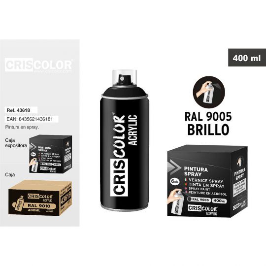 PINTURA SPRAY ACRYLIC NEGRO BRILLO RAL 9005 400ML