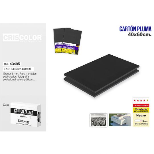 CARTON PLUMA 40X60CM NEGRO (CAJA DE 25 UND.)
