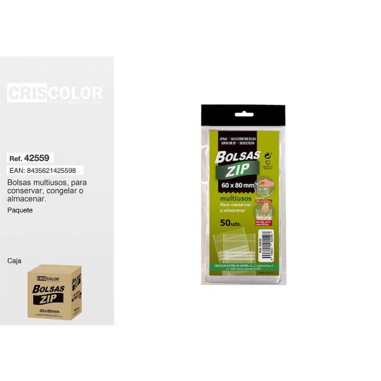 BOLSA ZIP 50UDS 60X80MM (Pack 12 Und).