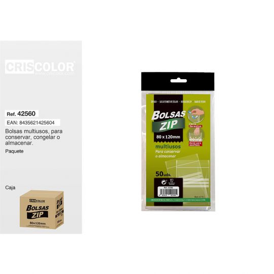 BOLSA ZIP 50UDS 80X120MM (Pack 12 Und).