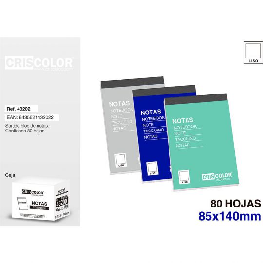 NOTEBOOK LISO 85X140MM 80 HOJAS (Pack 12Und).