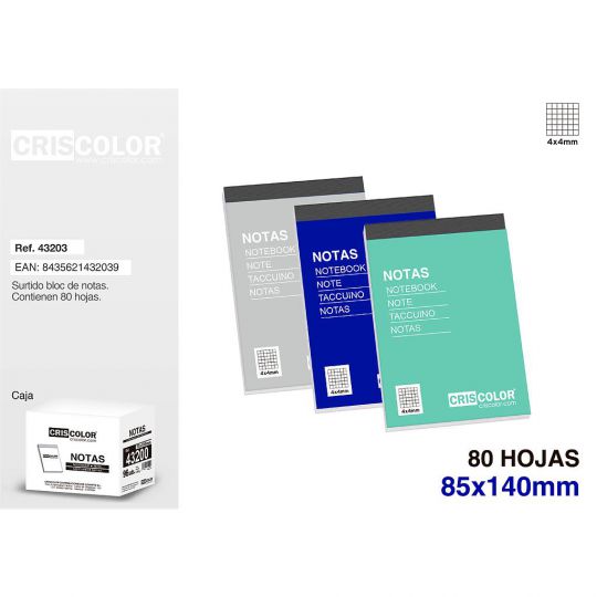 NOTEBOOK CUADRICULA 85X140MM 80 HOJAS (Pack 12Und).