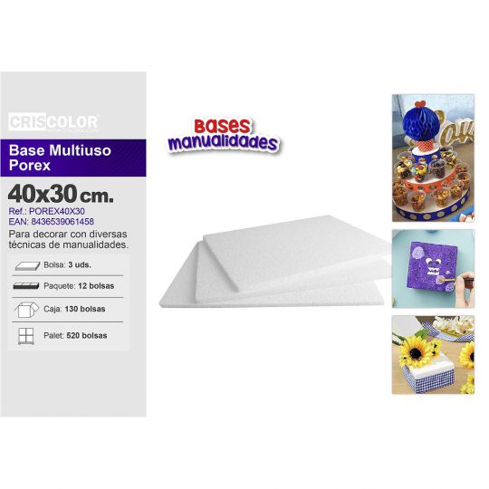 BASE MULTIUSO POREX 40X30CM  PACK 3UDS.