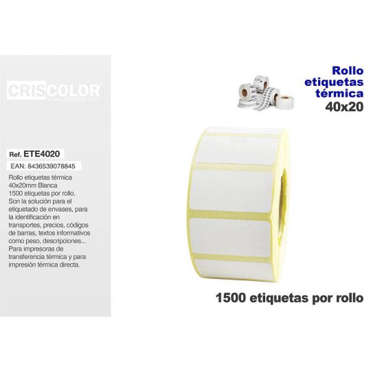 ETIQUETAS TERMICA 40X20MM BL Rollo 1500 Und (Pack 6 Und.)